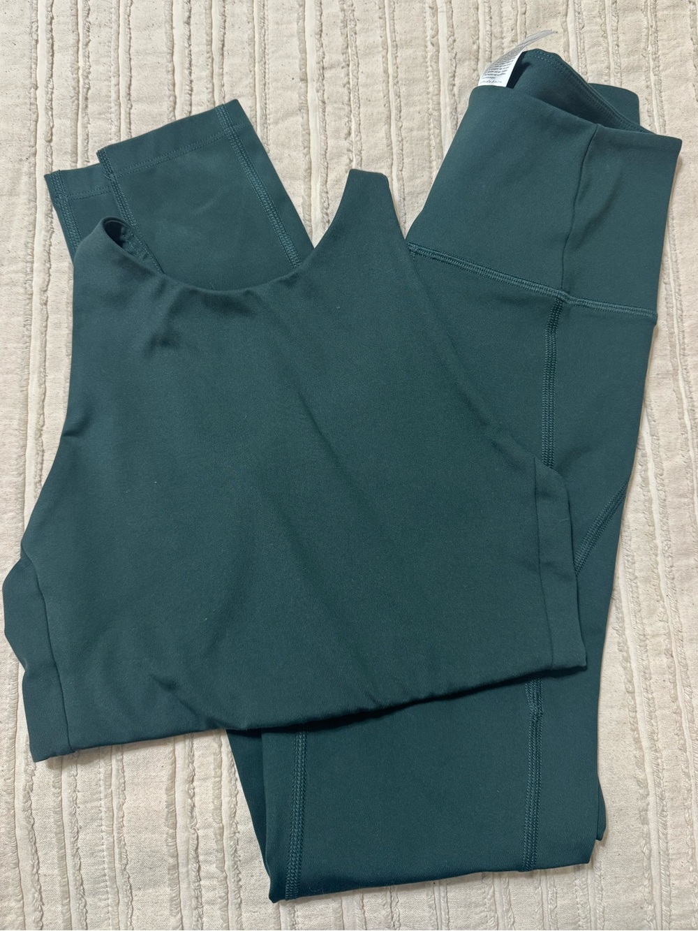 girlfriend collective Deep Teal Leggings and Crop Tank Sports Bra Set